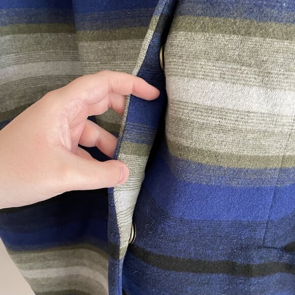 Old Navy Women XL Blue Striped Wool Blend Collarless Longline Blanket Coat NWT - Picture 6 of 14
